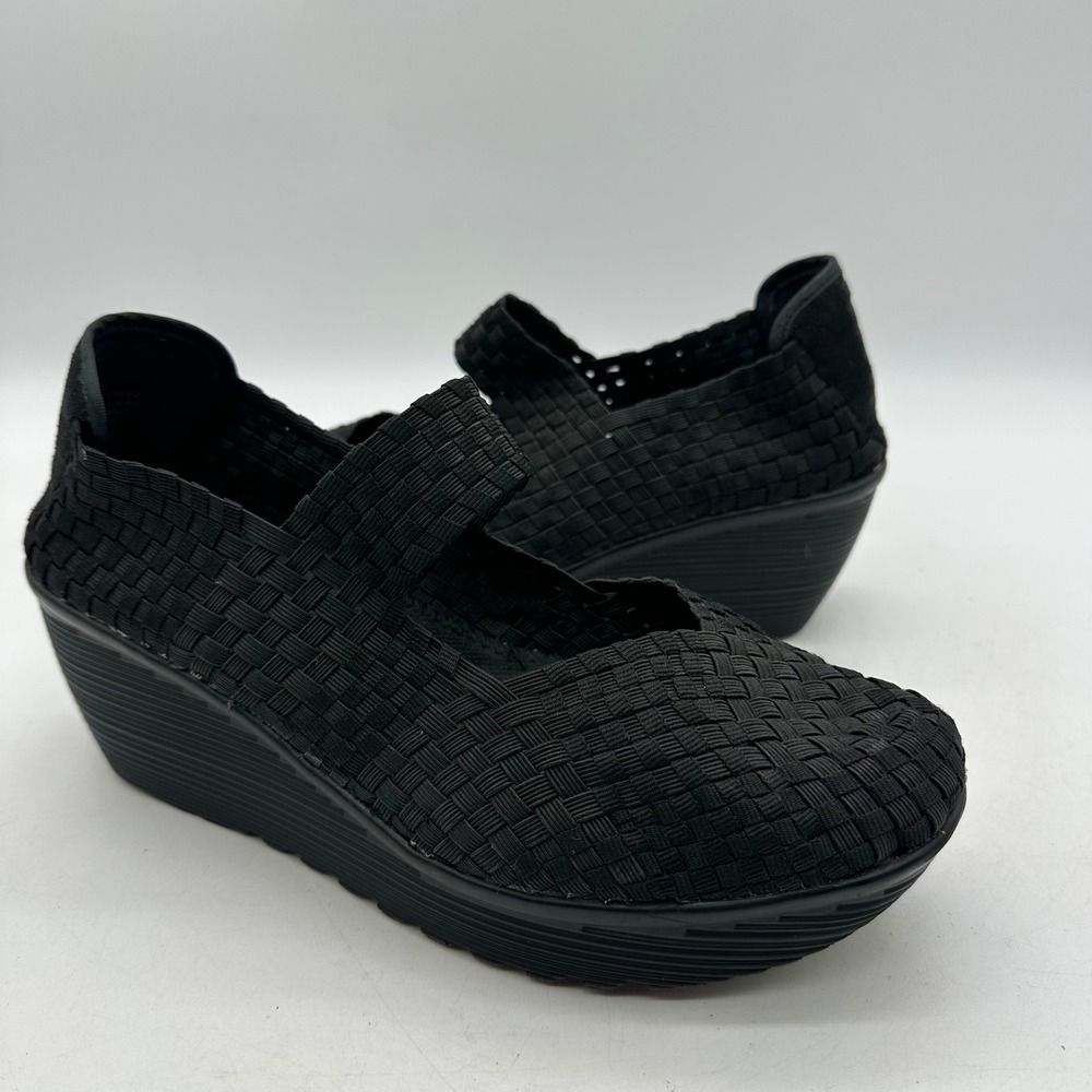 Nine West O-KILEY3Y Womens 9.5M Black Woven mid-height Mary Jane Wedge Shoes